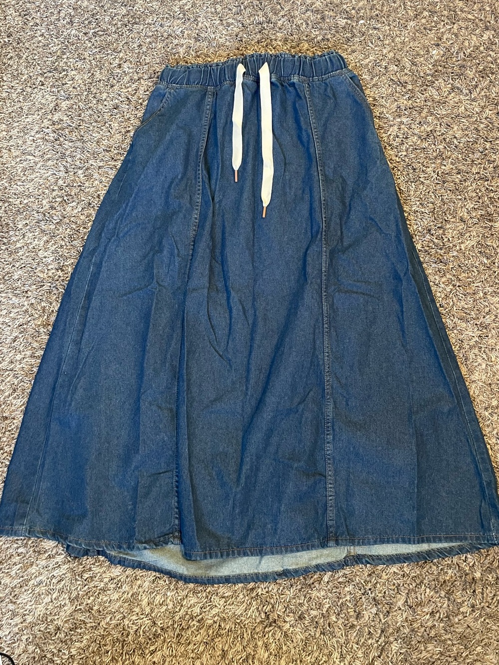 Women's Denim Drawstring Maxi Skirt - Blue